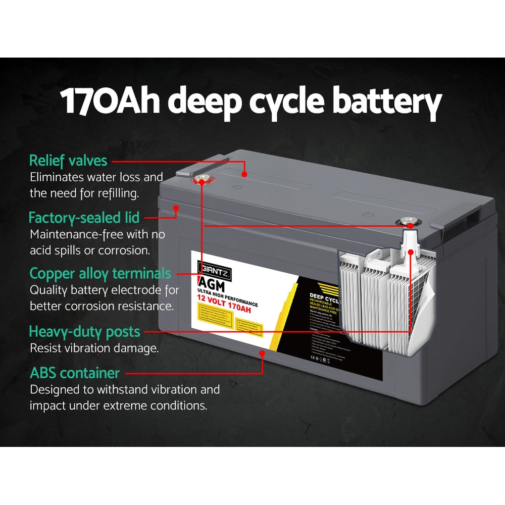 Giantz AGM Deep Cycle Battery 12V 170Ah Box Portable Solar Caravan Camping-4