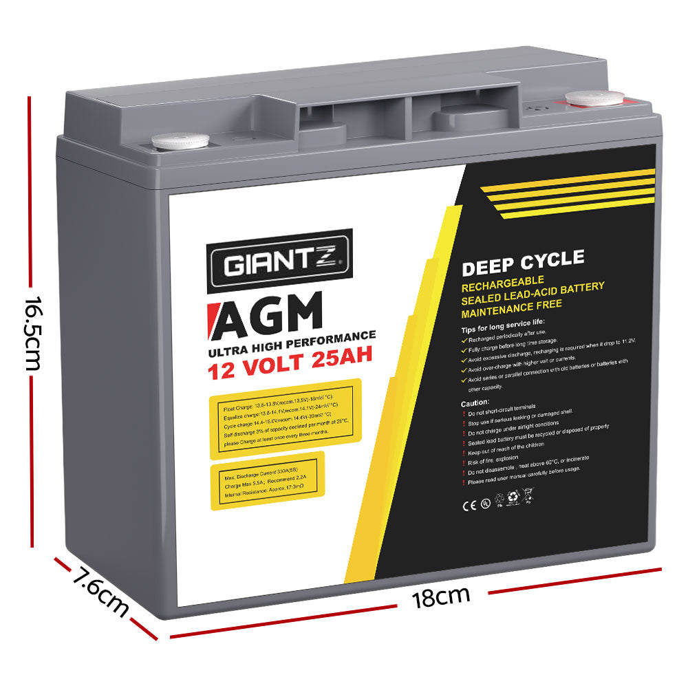 Giantz AGM Deep Cycle Battery 12V 25Ah Box Portable Solar Caravan Camping-1