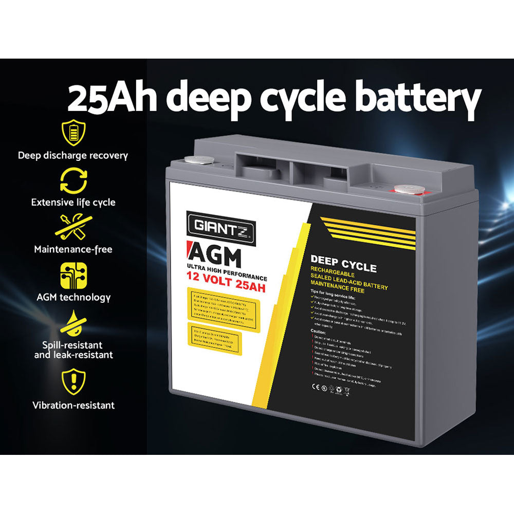 Giantz AGM Deep Cycle Battery 12V 25Ah Box Portable Solar Caravan Camping-3