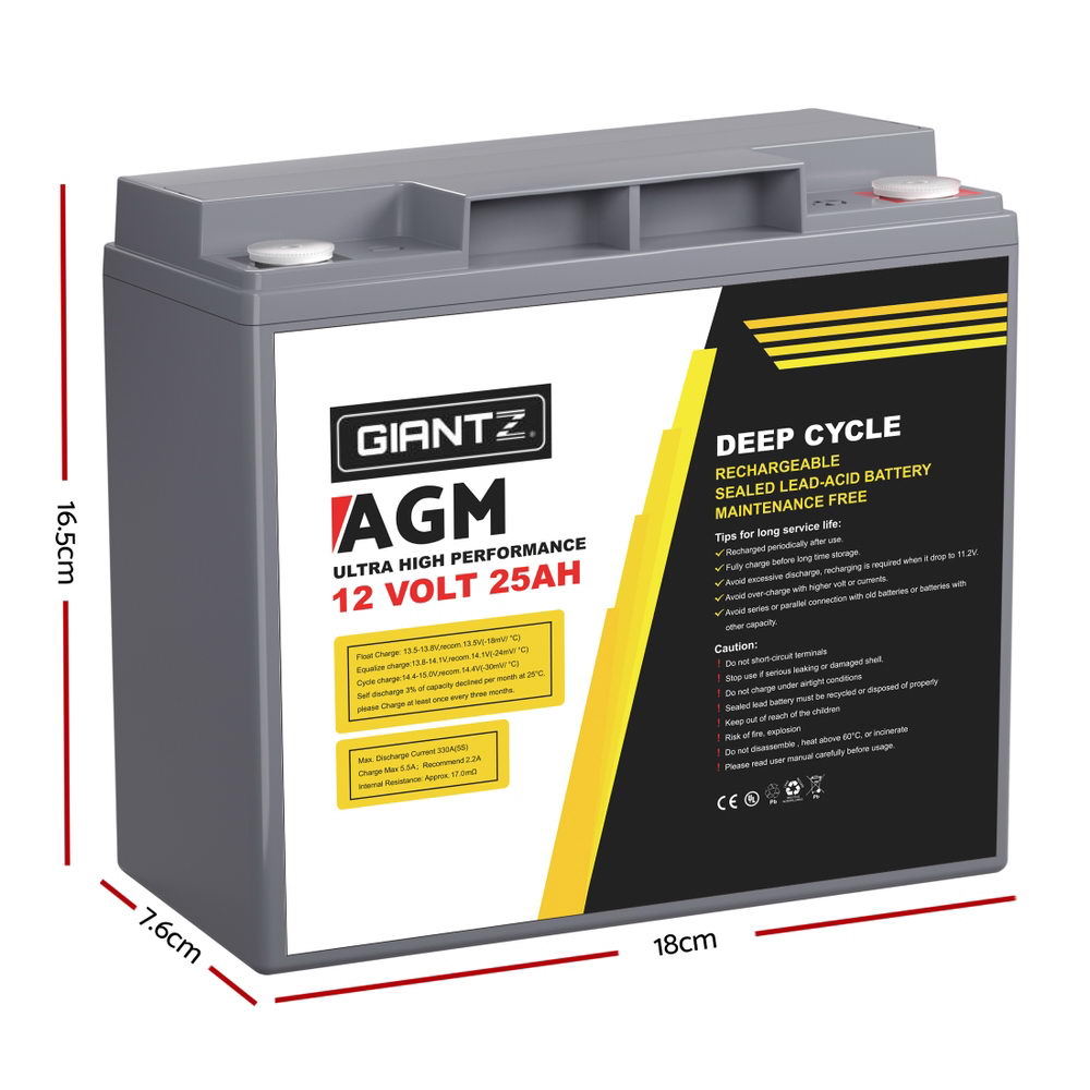 Giantz AGM Deep Cycle Battery 12V 25Ah Box Portable Solar Caravan Camping-2