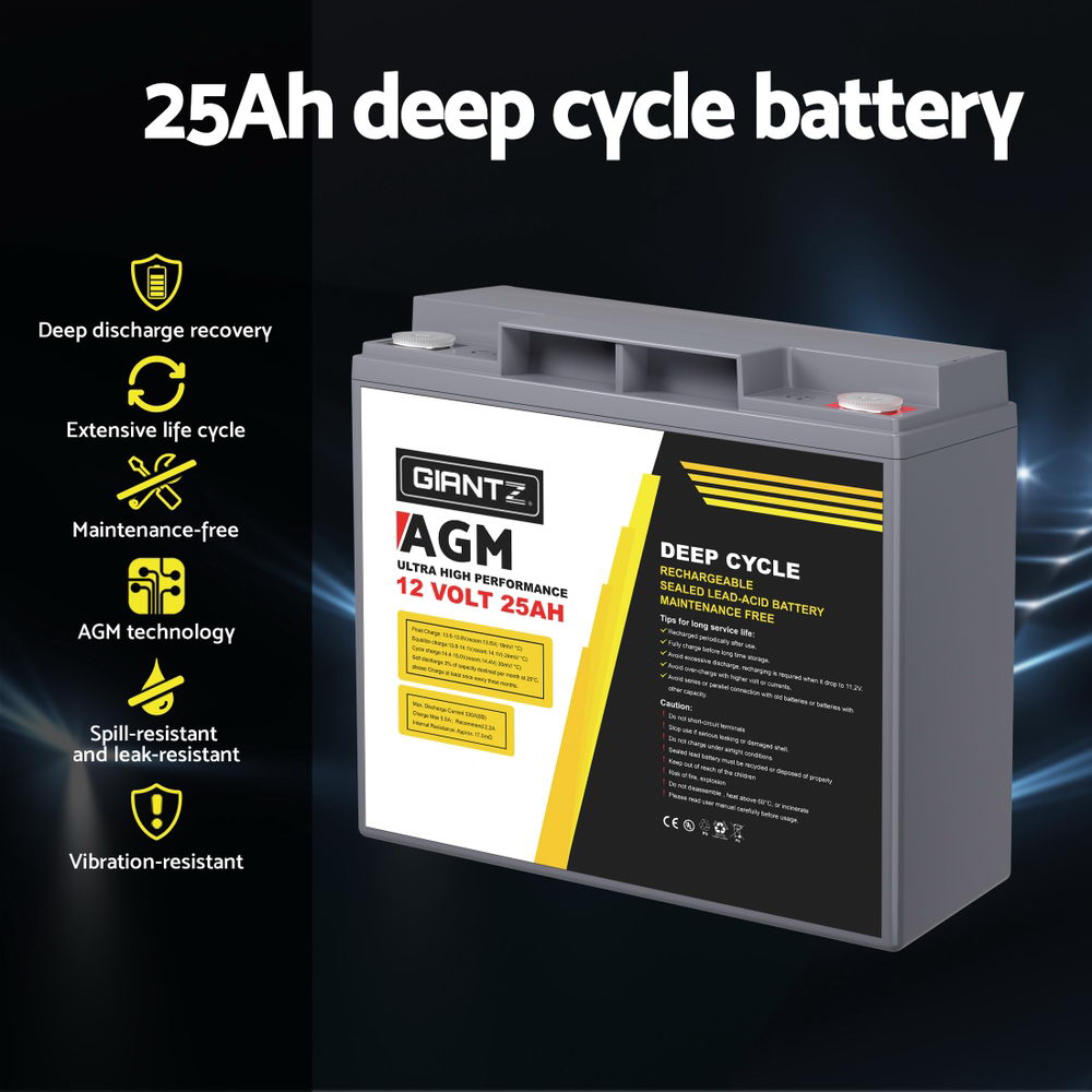Giantz AGM Deep Cycle Battery 12V 25Ah Box Portable Solar Caravan Camping-4