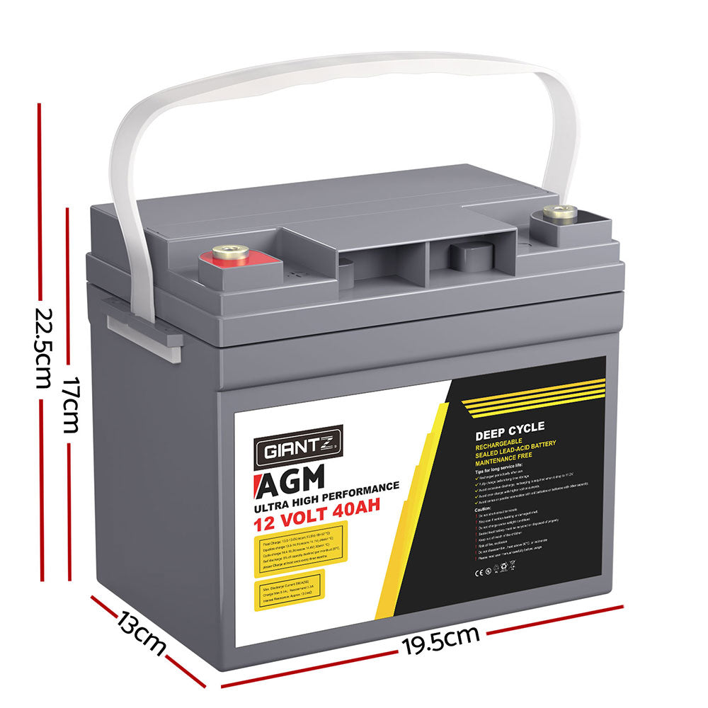 Giantz AGM Battery 12V 40Ah Deep Cycle Box Portable Solar Caravan Camping-1