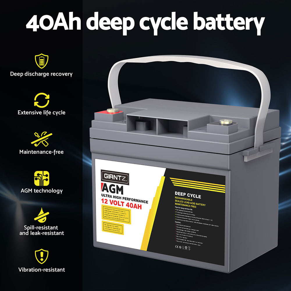 Giantz AGM Battery 12V 40Ah Deep Cycle Box Portable Solar Caravan Camping-3