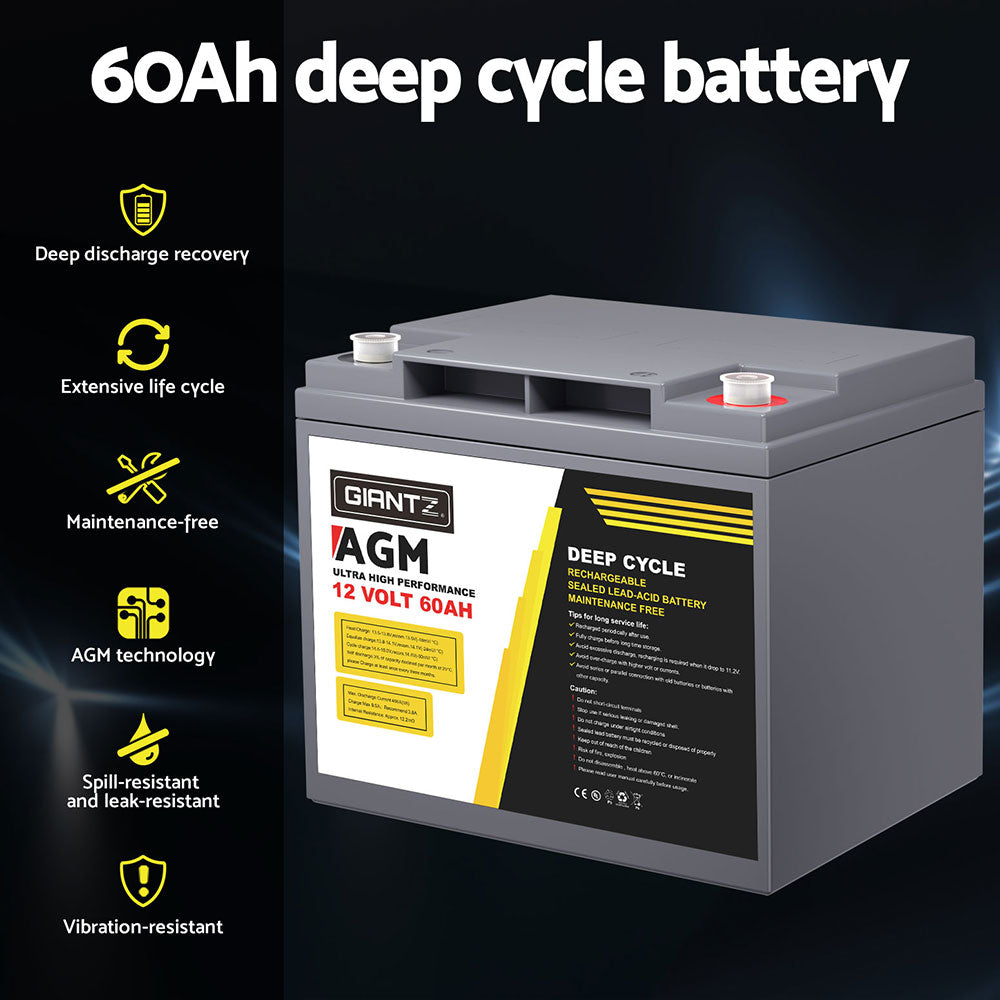 Giantz AGM Battery 12V 60Ah Deep Cycle Box Portable Solar Caravan Camping-3