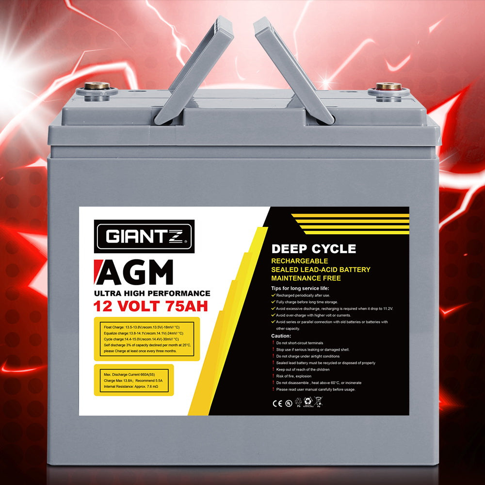 Giantz AGM Deep Cycle Battery 12V 75Ah Box Portable Solar Caravan Camping-0