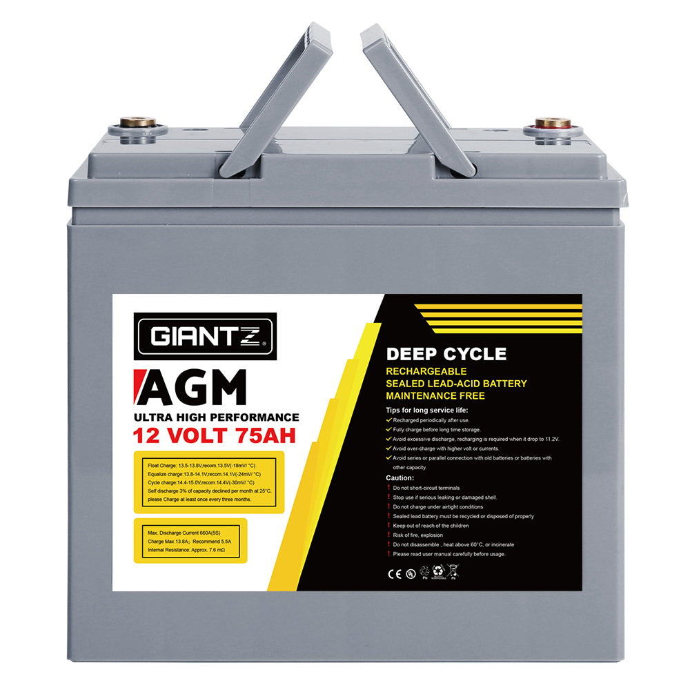 Giantz AGM Deep Cycle Battery 12V 75Ah Box Portable Solar Caravan Camping-6