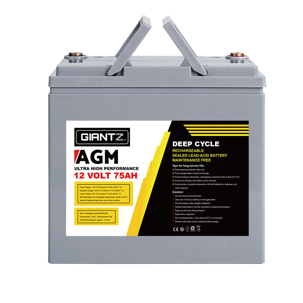 Giantz AGM Deep Cycle Battery 12V 75Ah x2 Box Portable Solar Caravan Camping-2