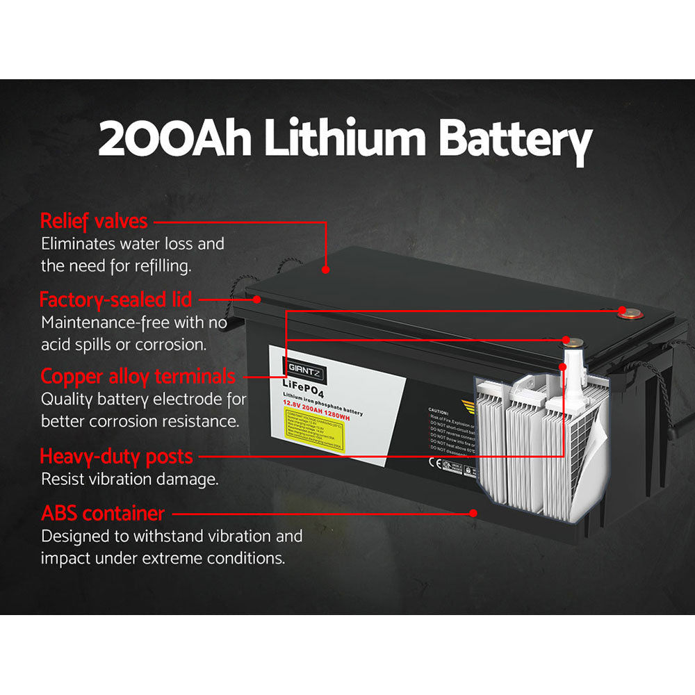 Giantz 12V 200Ah Lithium Battery LiFePO4 Deep Cycle Box Solar Caravan Camping-3