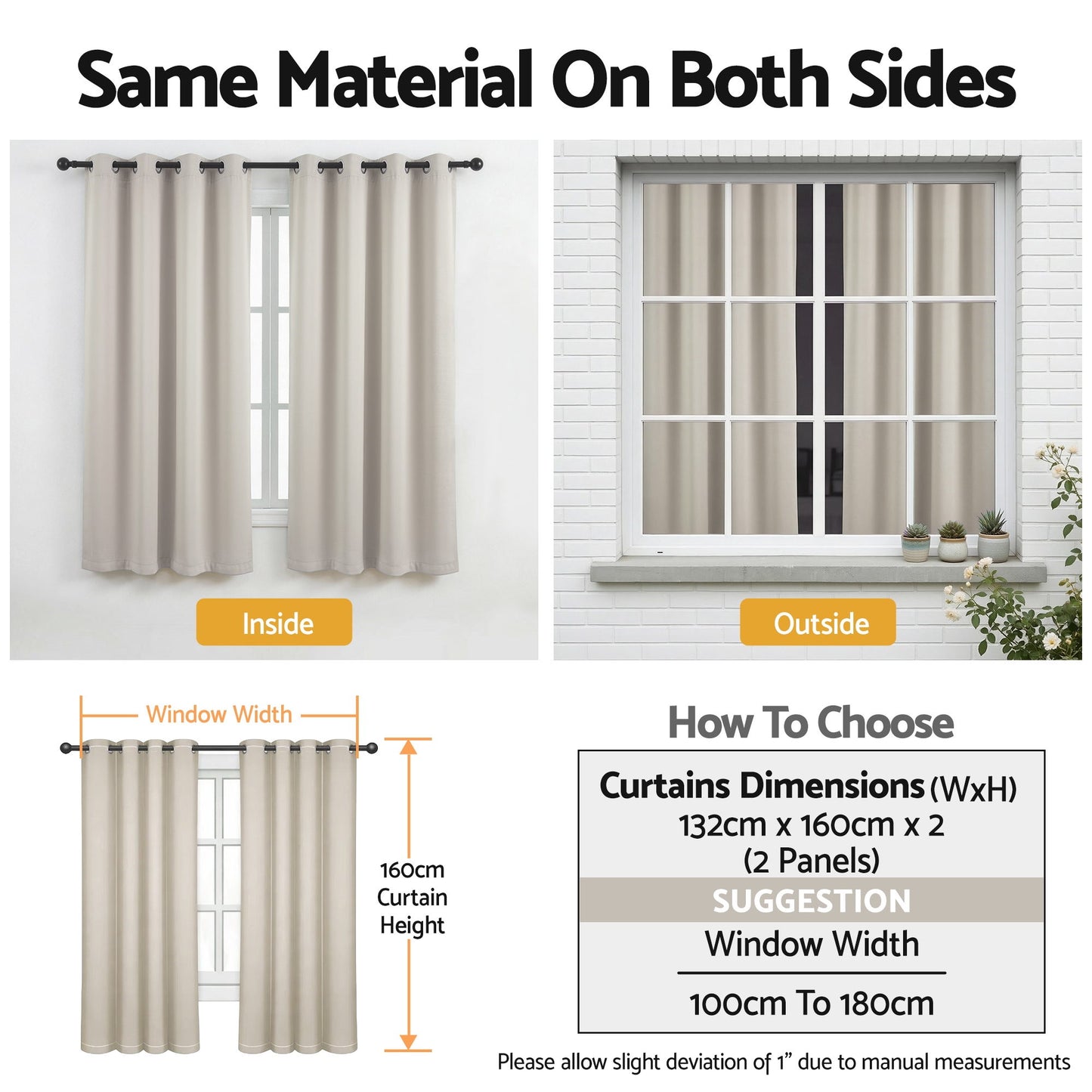 Artiss Blockout Curtains 2X 132x160cm Thermal Insulated Eyelet Drapes Beige