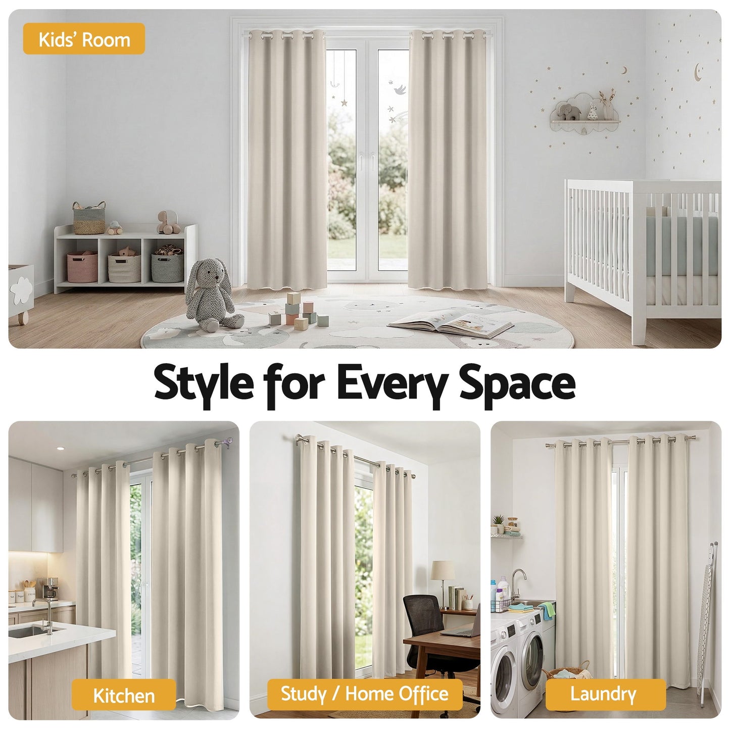 Artiss Blockout Curtains 2X 132x213cm Thermal Insulated Eyelet Drapes Beige