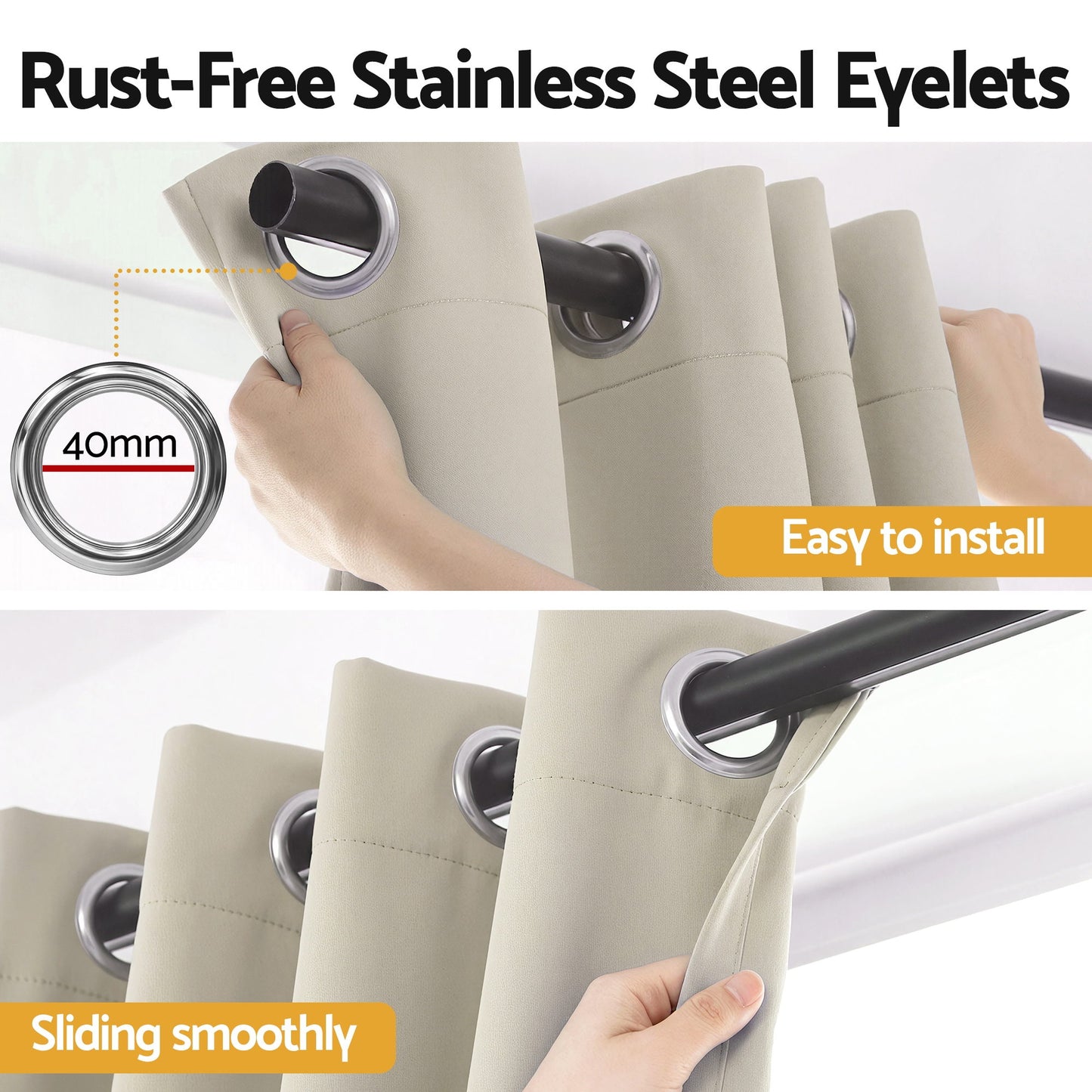 Artiss Blockout Curtains 2X 132x213cm Thermal Insulated Eyelet Drapes Beige