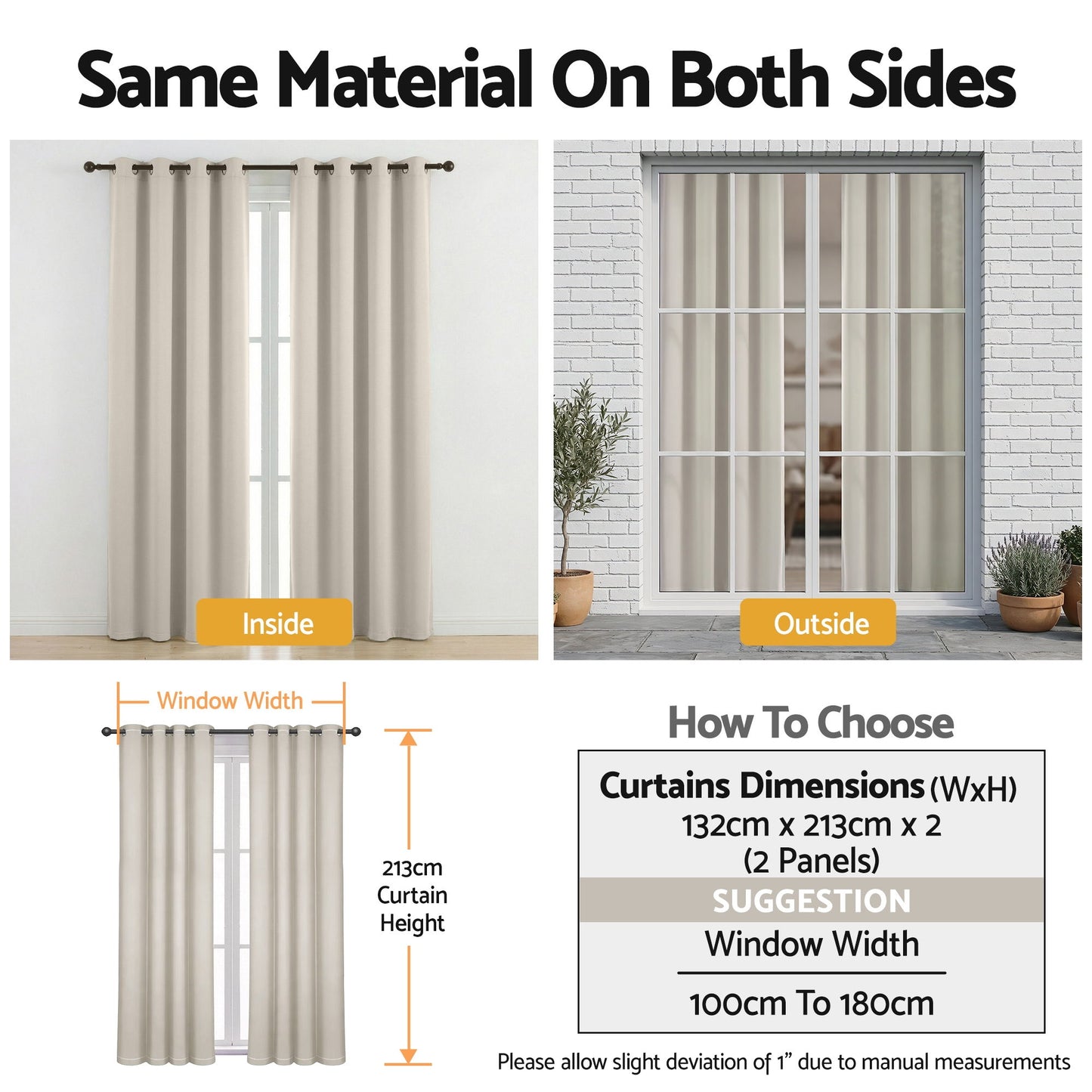 Artiss Blockout Curtains 2X 132x213cm Thermal Insulated Eyelet Drapes Beige