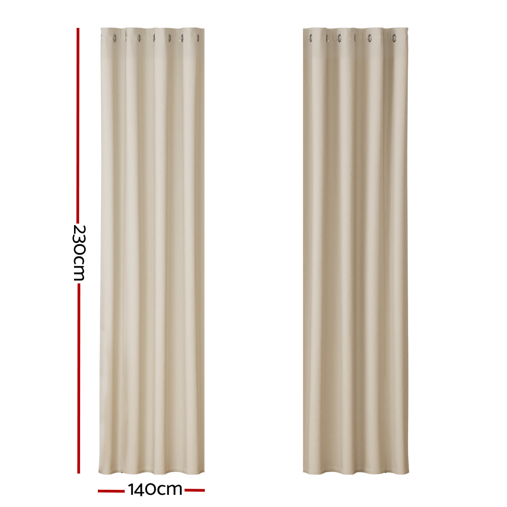 Artiss 2X Blockout Curtains Eyelet 140x230cm Beige-1