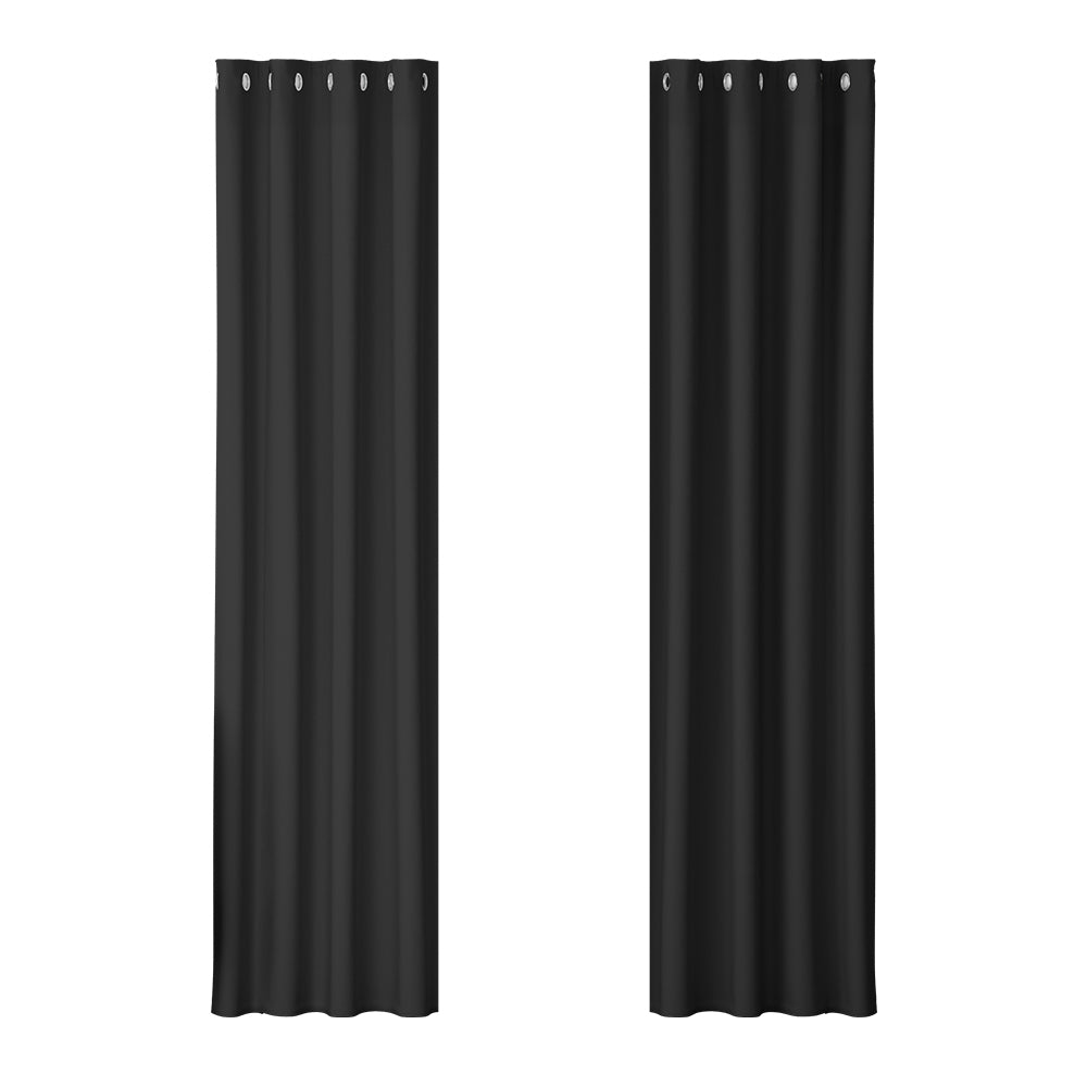 Artiss 2X Blockout Curtains Eyelet 140x230cm Black-0