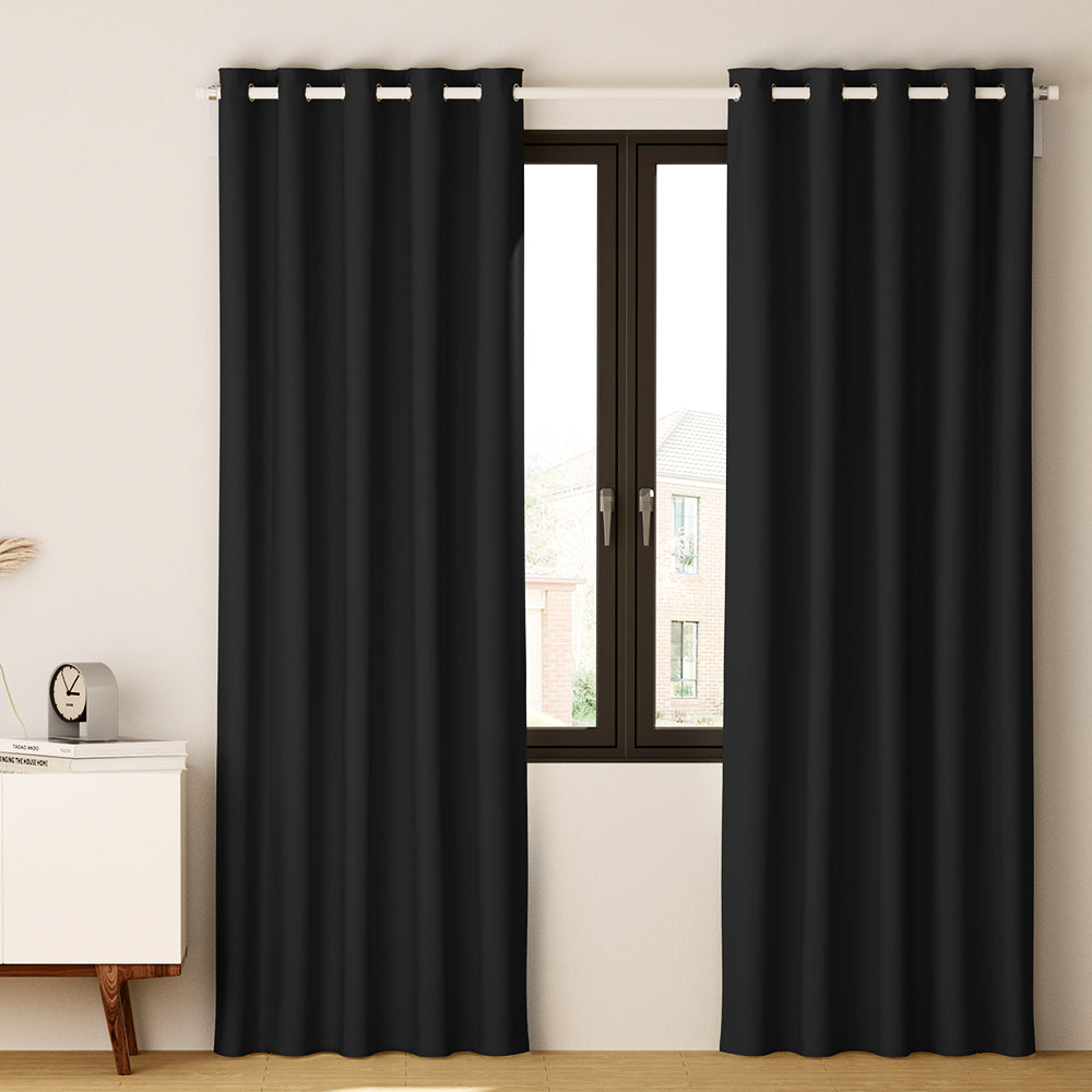 Artiss 2X Blockout Curtains Eyelet 140x230cm Black-7