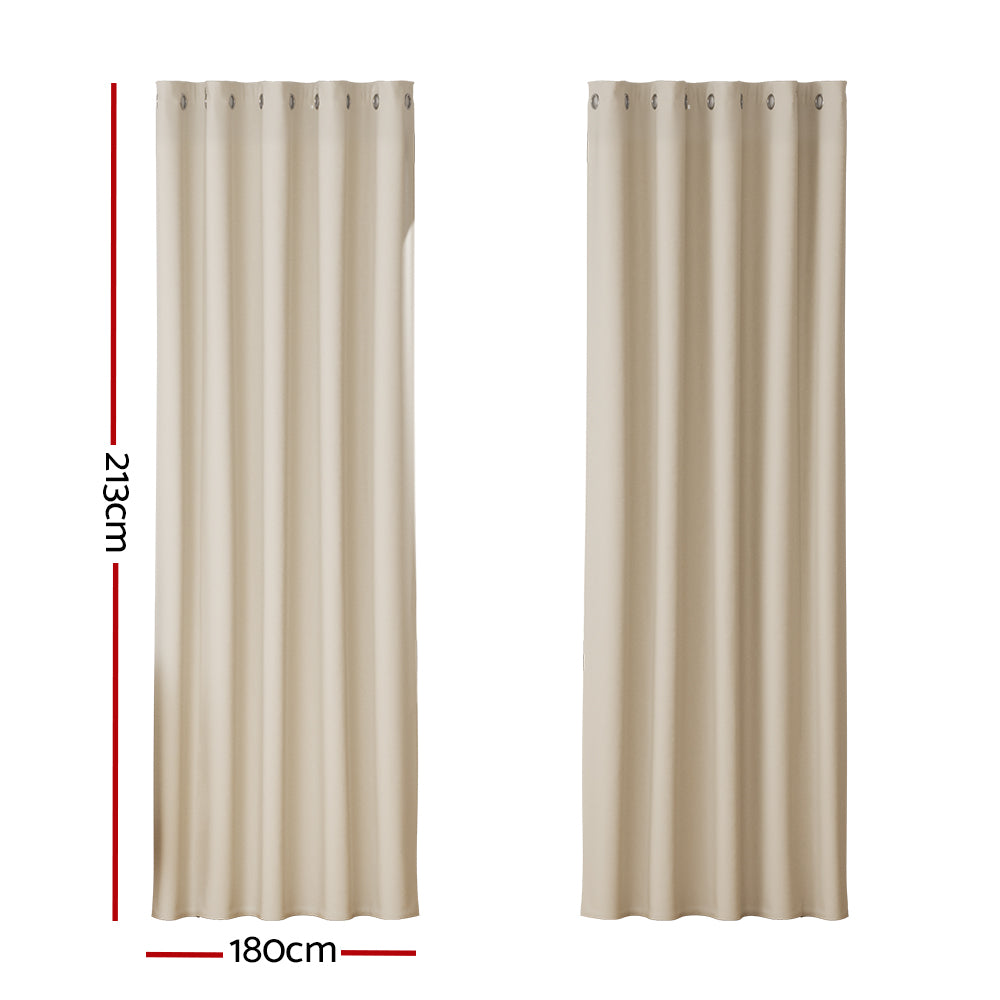 Artiss 2X Blockout Curtains Eyelet 180x213cm Beige-1