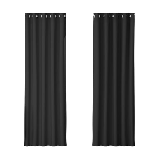 Artiss 2X Blockout Curtains Eyelet 180x213cm Black-0