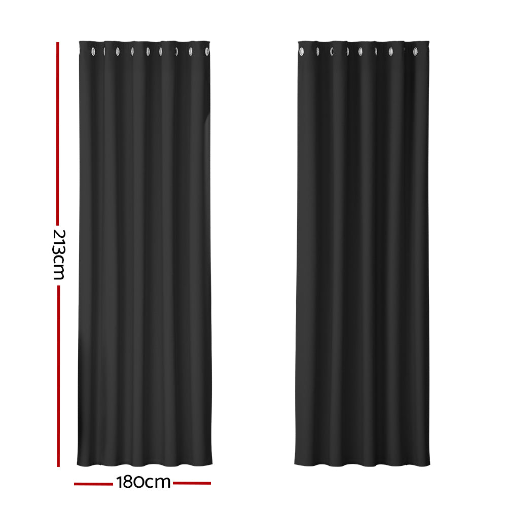 Artiss 2X Blockout Curtains Eyelet 180x213cm Black-1