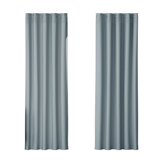 Artiss 2X Blockout Curtains Eyelet 180x213cm Grey-0