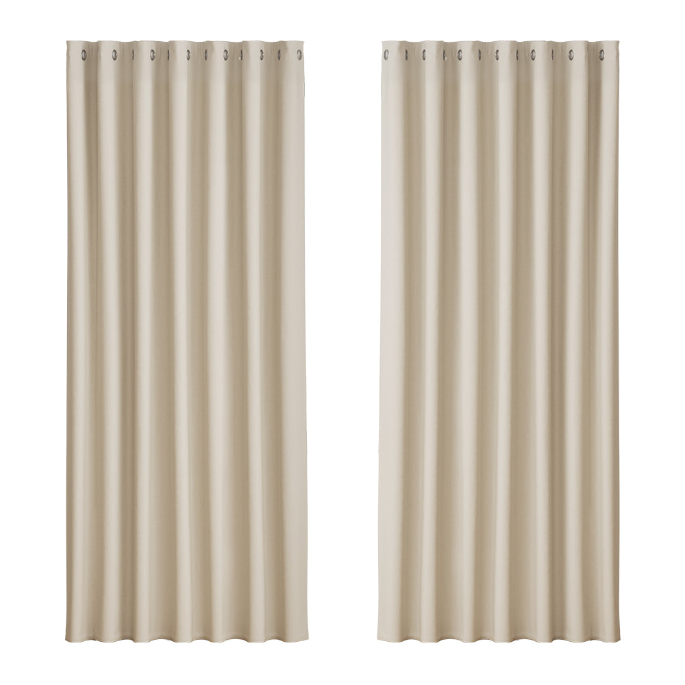 Artiss 2X Blockout Curtains Eyelet 240x230cm Beige-0