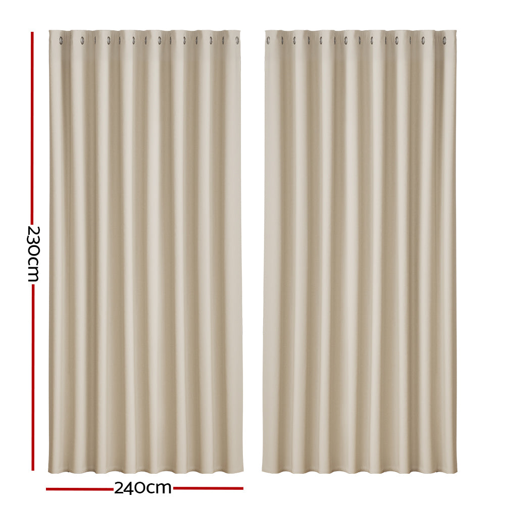 Artiss 2X Blockout Curtains Eyelet 240x230cm Beige-1