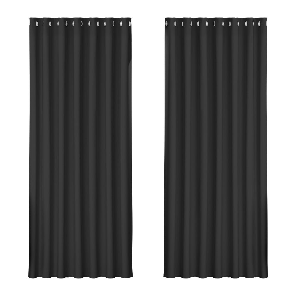 Artiss 2X Blockout Curtains Eyelet 240x230cm Black-0