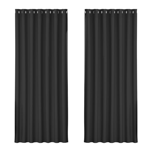 Artiss 2X Blockout Curtains Eyelet 240x230cm Black-0