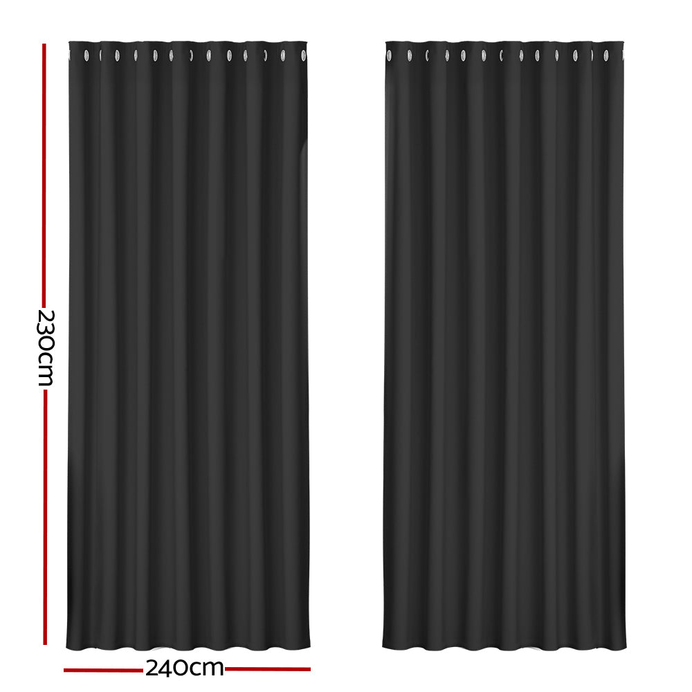 Artiss 2X Blockout Curtains Eyelet 240x230cm Black-1