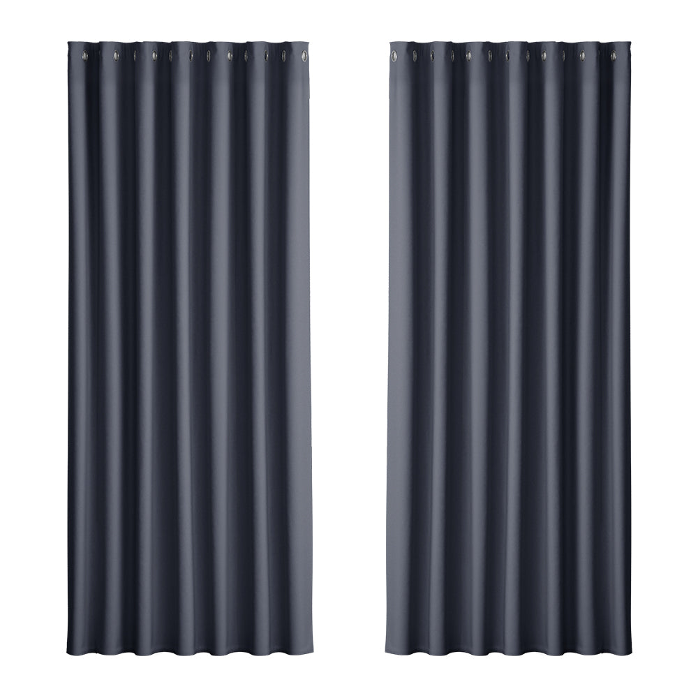 Artiss 2X Blockout Curtains Eyelet 240x230cm Charcoal-0