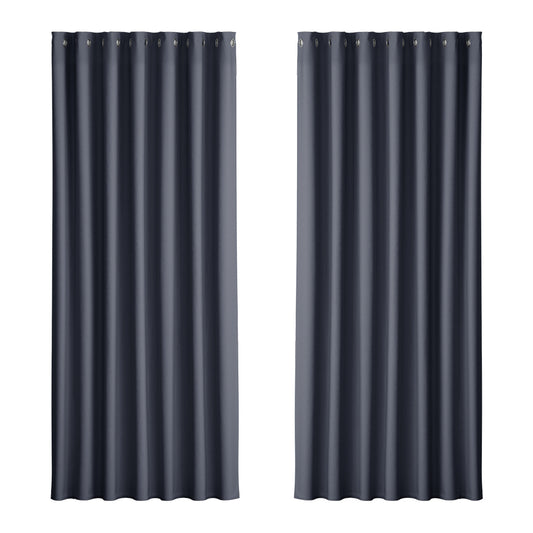 Artiss 2X Blockout Curtains Eyelet 240x230cm Charcoal-0