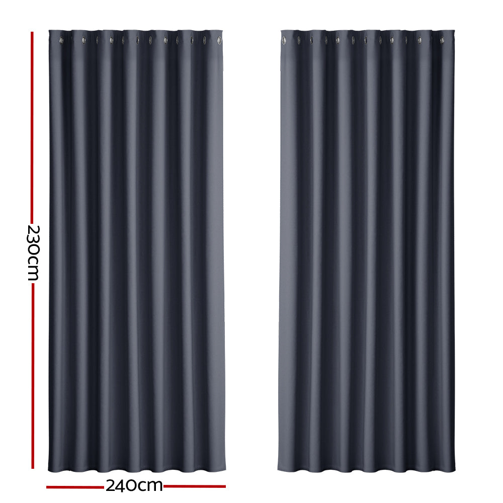 Artiss 2X Blockout Curtains Eyelet 240x230cm Charcoal-1