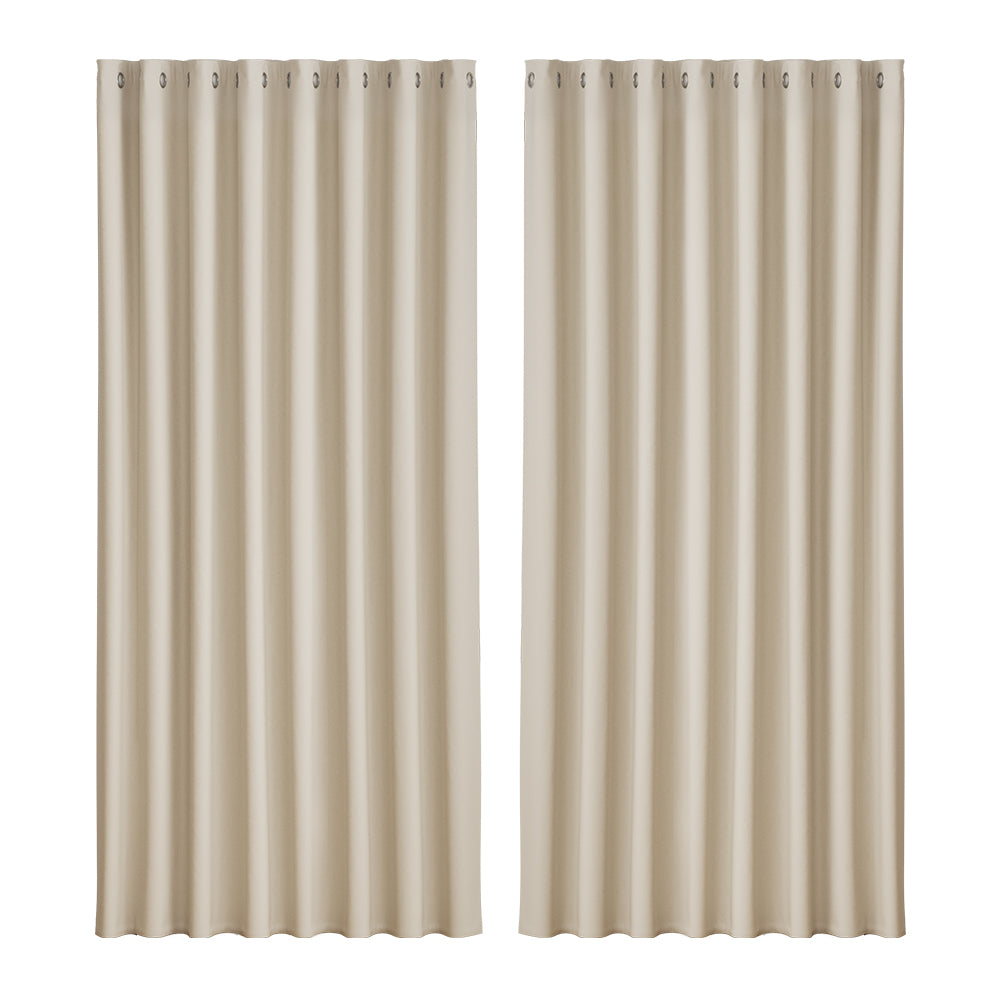 Artiss 2X Blockout Curtains Eyelet 300x230cm Beige-0