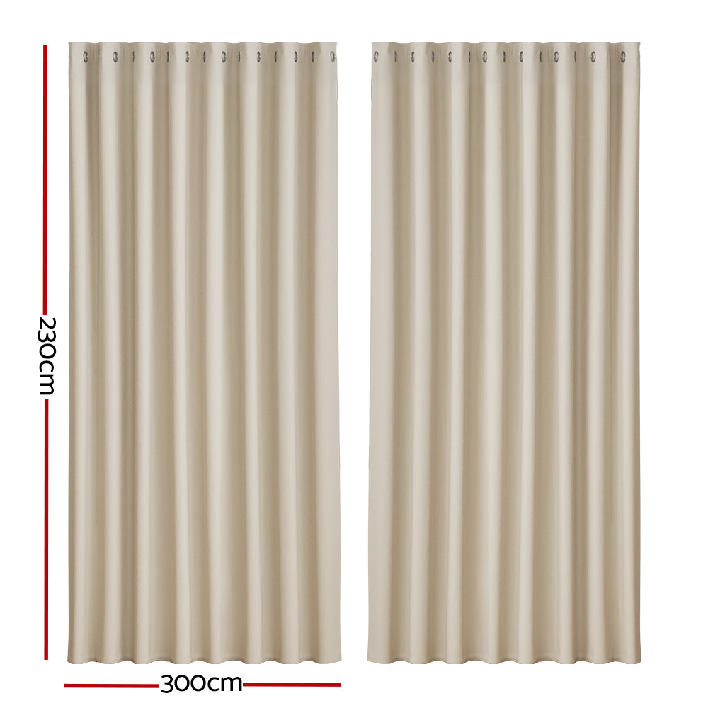 Artiss 2X Blockout Curtains Eyelet 300x230cm Beige-1