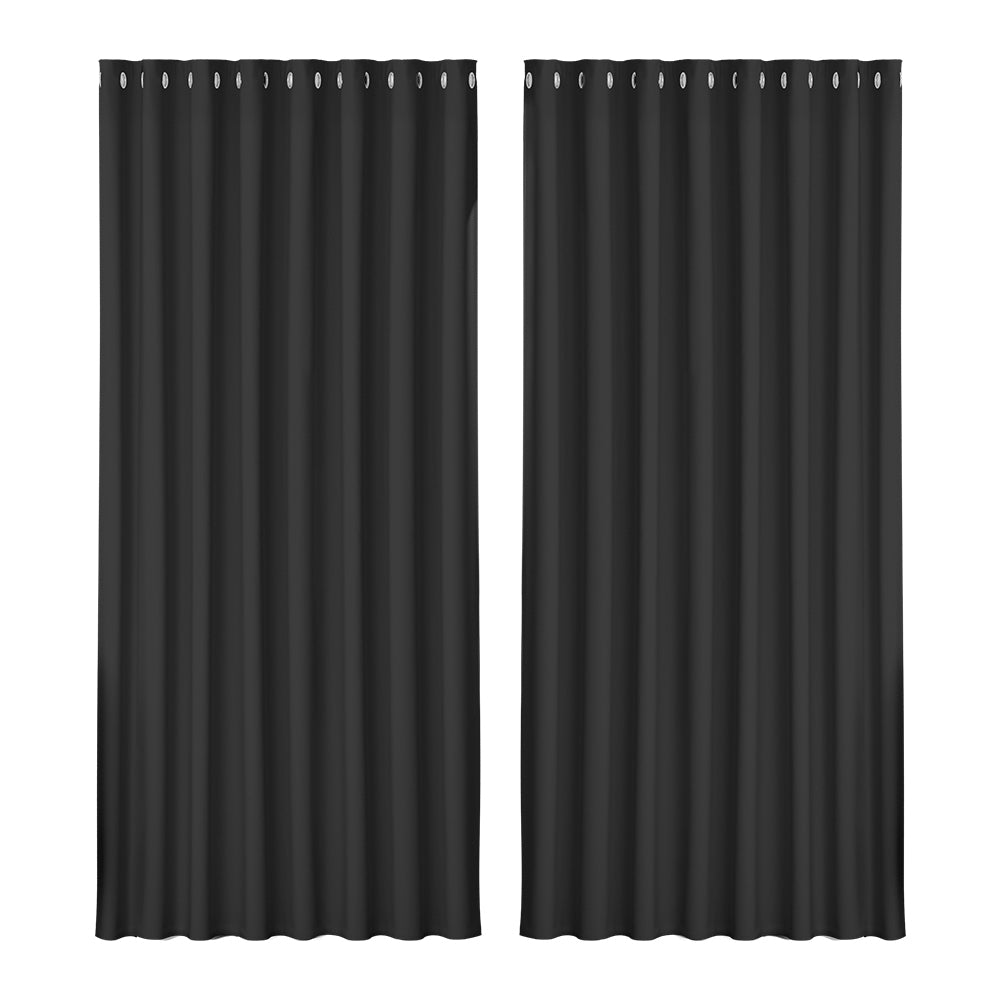 Artiss 2X Blockout Curtains Eyelet 300x230cm Black-0