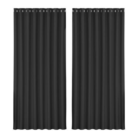 Artiss 2X Blockout Curtains Eyelet 300x230cm Black-0