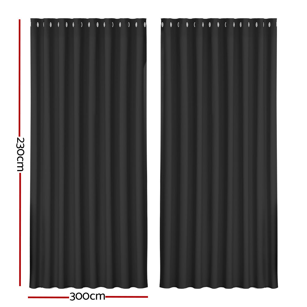 Artiss 2X Blockout Curtains Eyelet 300x230cm Black-1