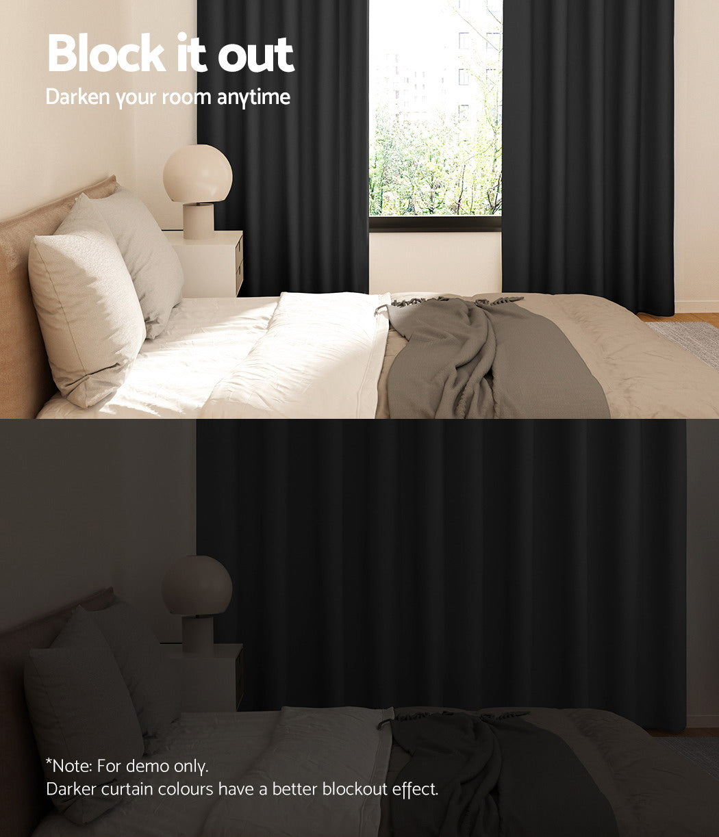 Artiss 2X Blockout Curtains Eyelet 300x230cm Black-3