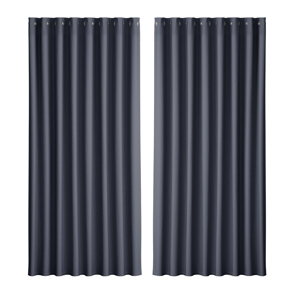 Artiss 2X Blockout Curtains Eyelet 300x230cm Charcoal-0