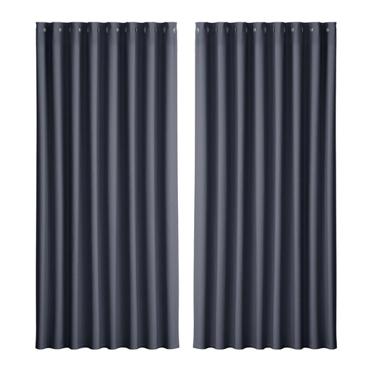 Artiss 2X Blockout Curtains Eyelet 300x230cm Charcoal-0