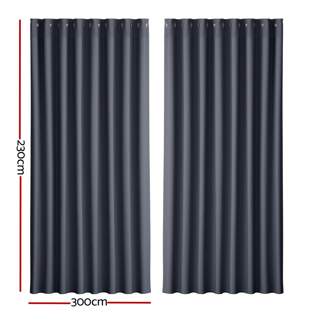 Artiss 2X Blockout Curtains Eyelet 300x230cm Charcoal-1