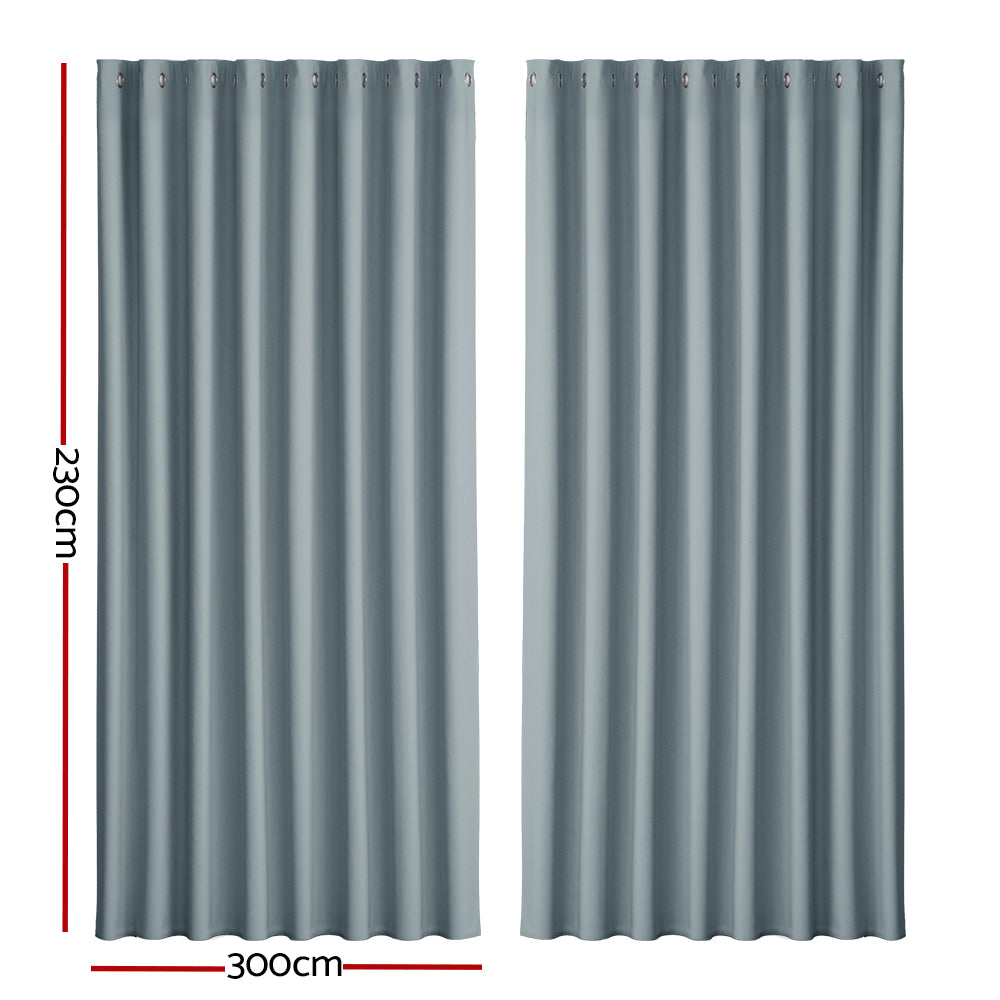 Artiss 2X Blockout Curtains Eyelet 300x230cm Grey-1