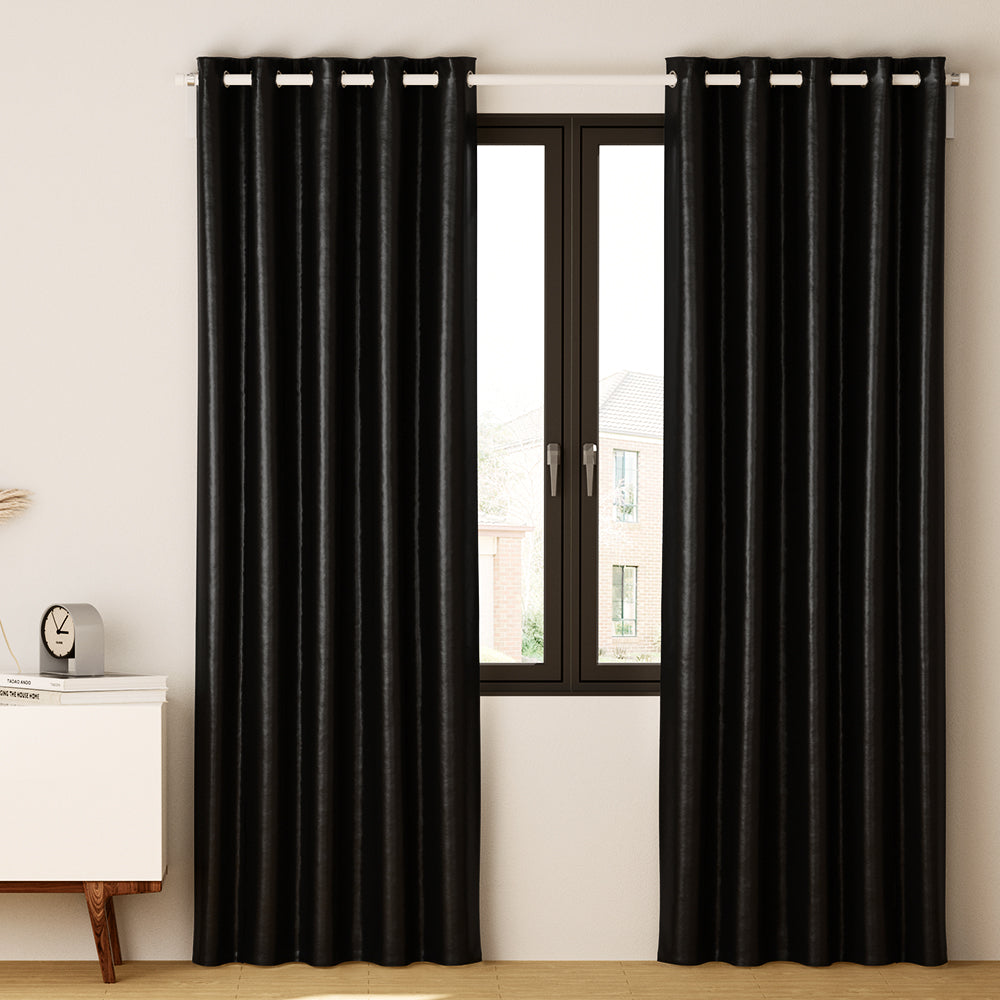 Artiss 2X Blockout Curtains Eyelet 140x230cm Black Shine-7