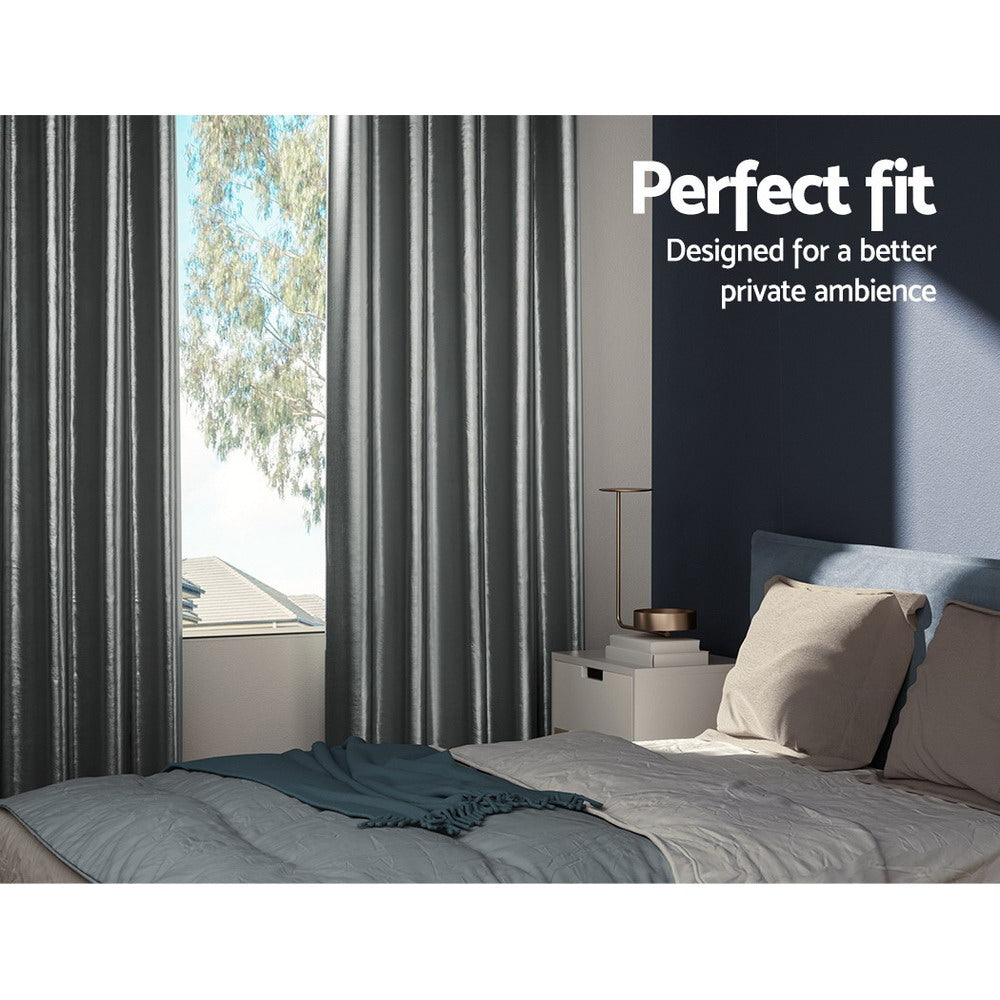 Artiss 2X Blockout Curtains Eyelet 140x230cm Grey Shine-2