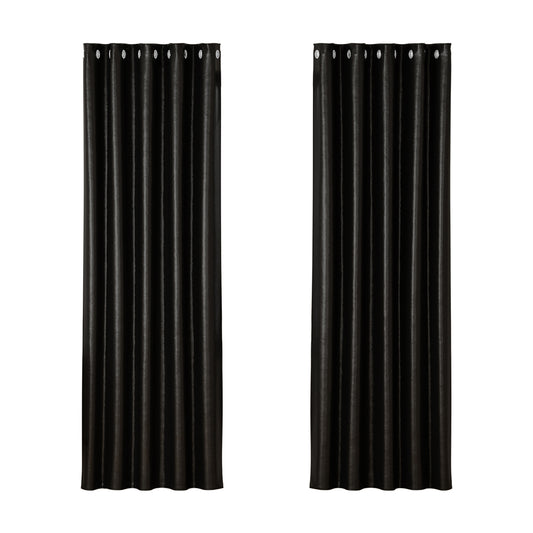 Artiss 2X Blockout Curtains Eyelet 180x213cm Black Shine-0