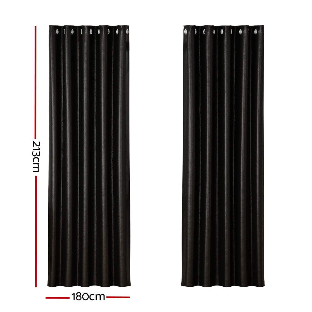 Artiss 2X Blockout Curtains Eyelet 180x213cm Black Shine-1