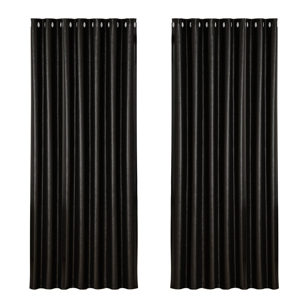 Artiss 2X Blockout Curtains Eyelet 240x230cm Black Shine-0