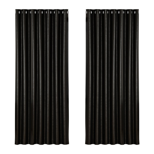 Artiss 2X Blockout Curtains Eyelet 240x230cm Black Shine-0