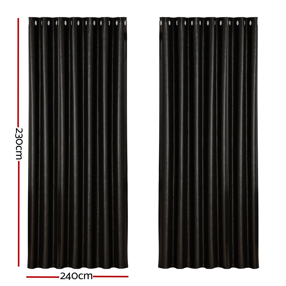 Artiss 2X Blockout Curtains Eyelet 240x230cm Black Shine-1