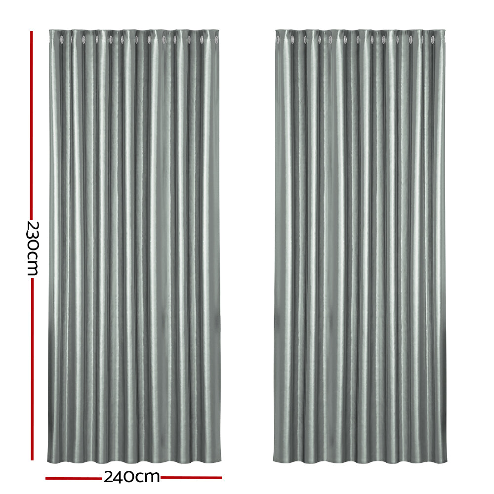 Artiss 2X Blockout Curtains Eyelet 240x230cm Grey Shine-1