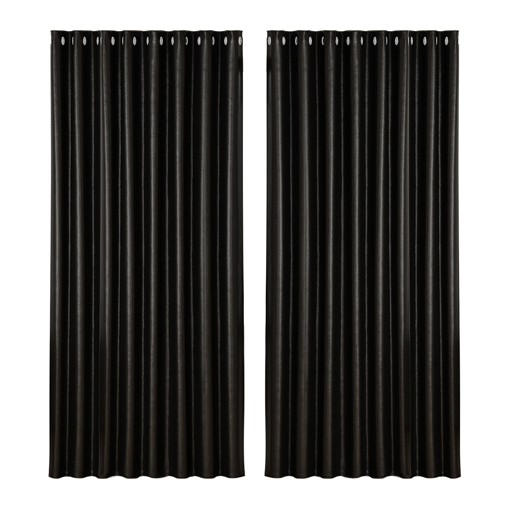 Artiss 2X Blockout Curtains Eyelet 300x230cm Black Shine-0